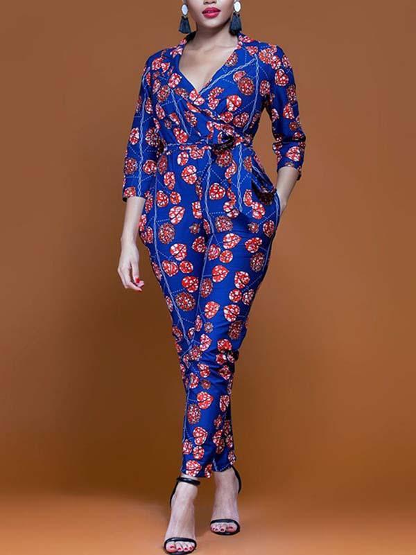 Sexy printed three-quarter sleeve jumpsuit
