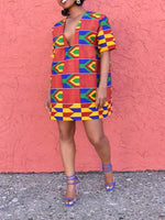 Load image into Gallery viewer, Ethnic Printed V-neck Short Dress
