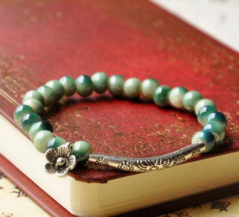 Ethnic style ceramic bracelet flower glaze bead bracelet