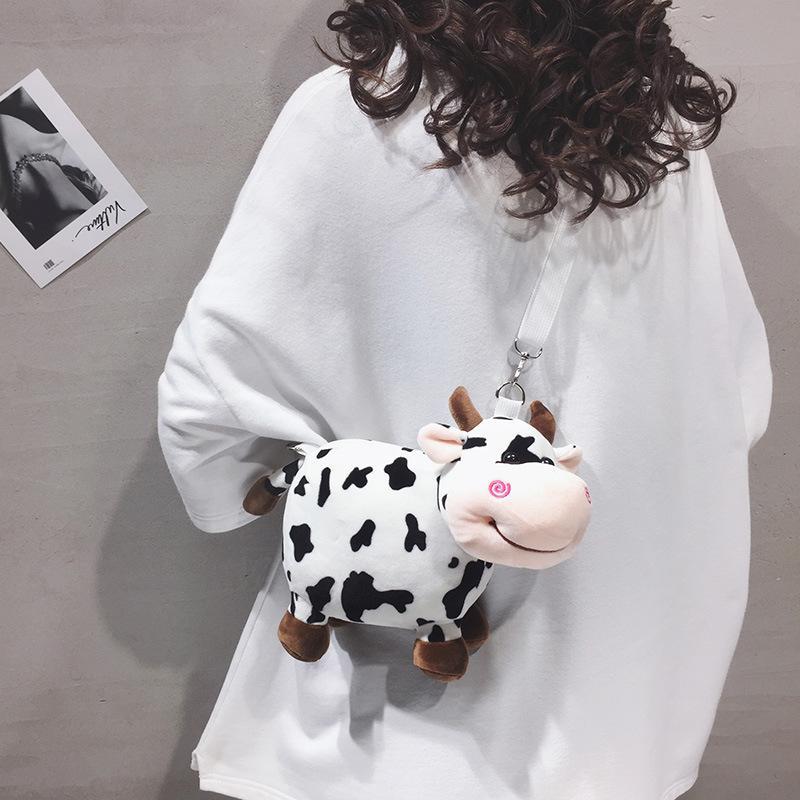Cow plush bag personality cute messenger bag student cartoon mobile phone shoulder bag