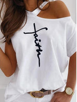 Load image into Gallery viewer, Women&#39;s Faith Off-the-shoulder T-shirt
