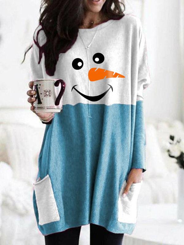 Cozy Christmas Snowman Face Long Shirt