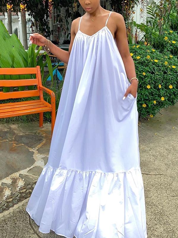 Sexy Solid Color Suspender Dress