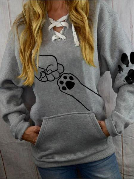 Women's Fist and Dog Paw Print Lace Pocket Hoodie