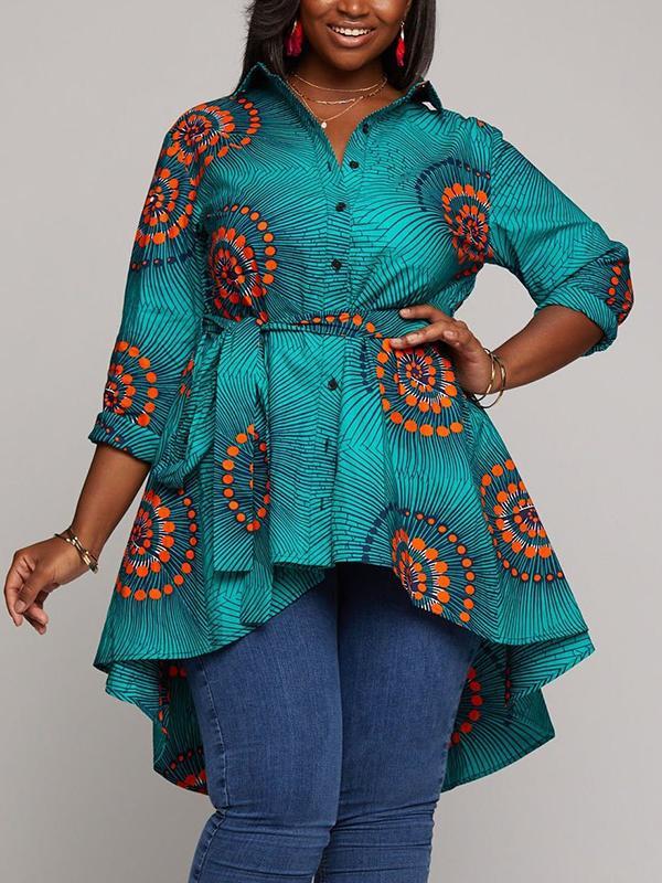 Women's African Print Irregular Hem Shirt