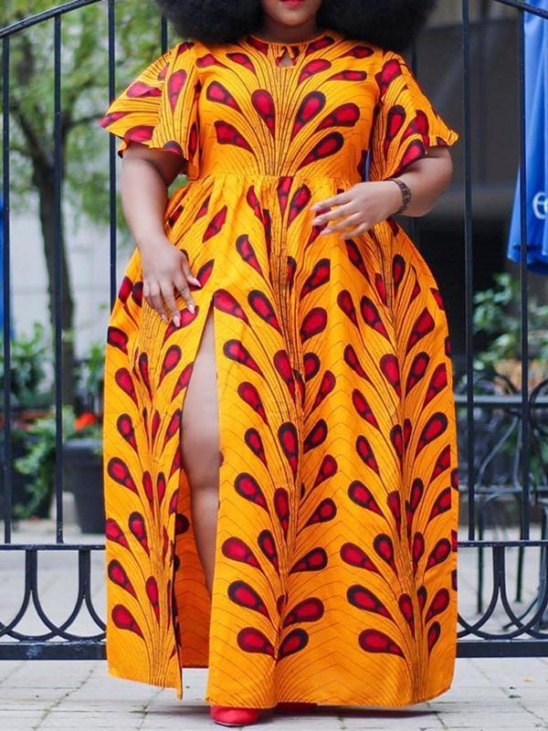 Fashion Print Split Swing Dress