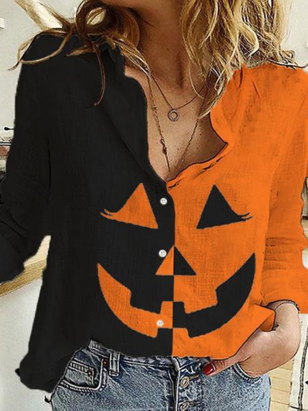 Women's Halloween Pumpkin Print Shirt