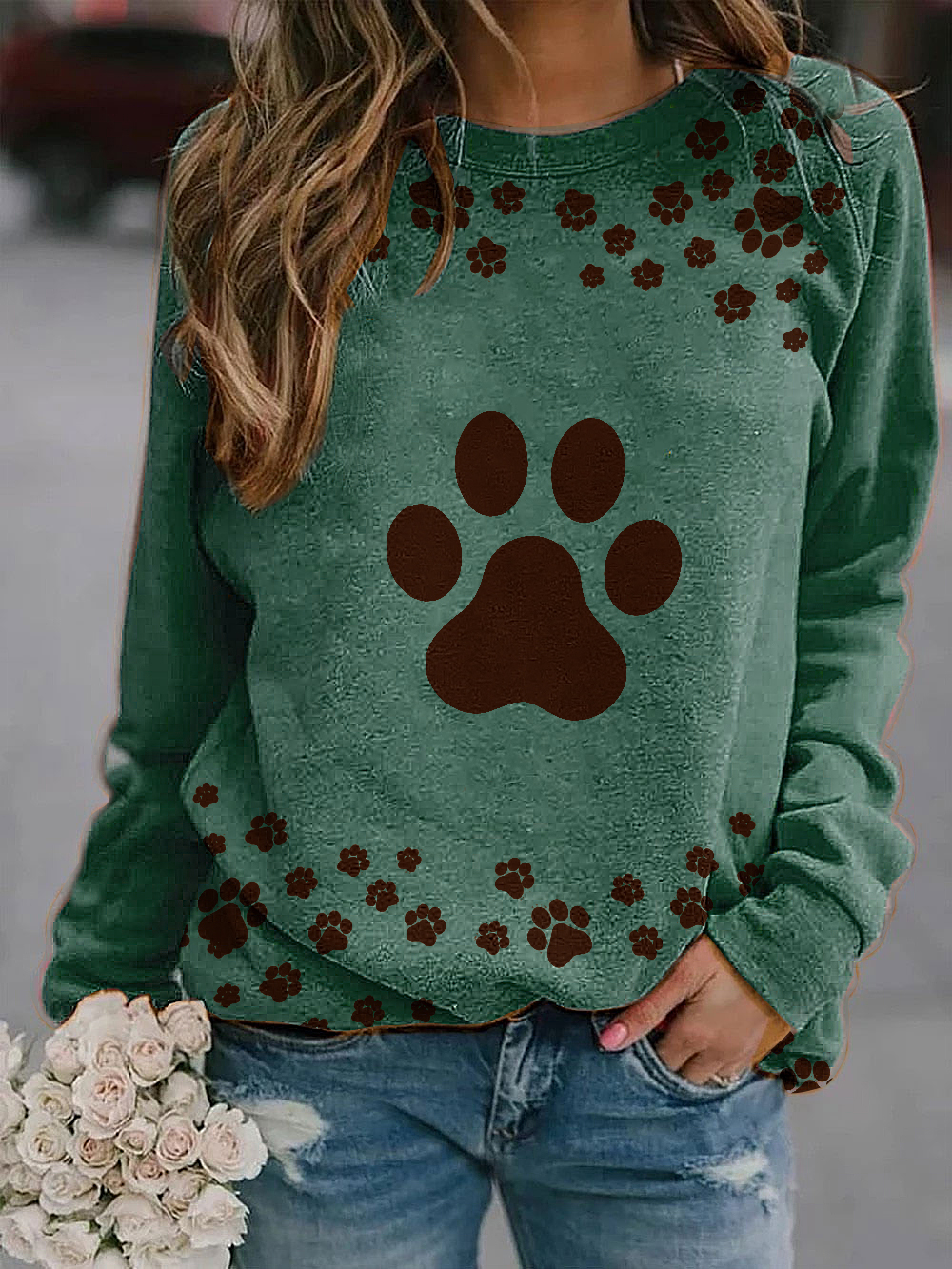 Cute dog paw print long sleeve sweatshirt
