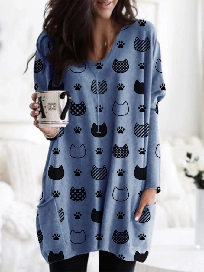 Dog paw print loose casual T-shirt