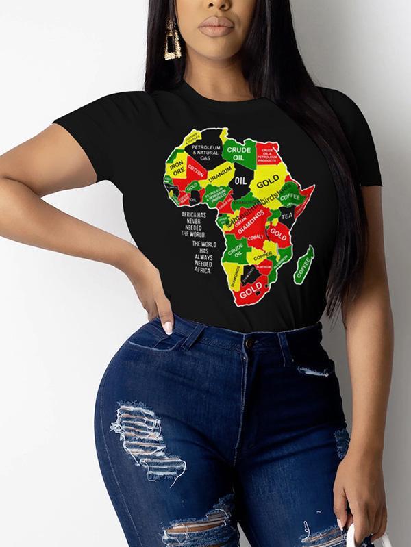 Casual print map crew neck T-shirt