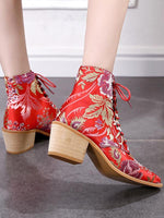 Load image into Gallery viewer, Ladies Embroidered Print Block Heel Shoes
