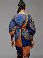 Load image into Gallery viewer, Ethnic V-neck lantern sleeve waist dress
