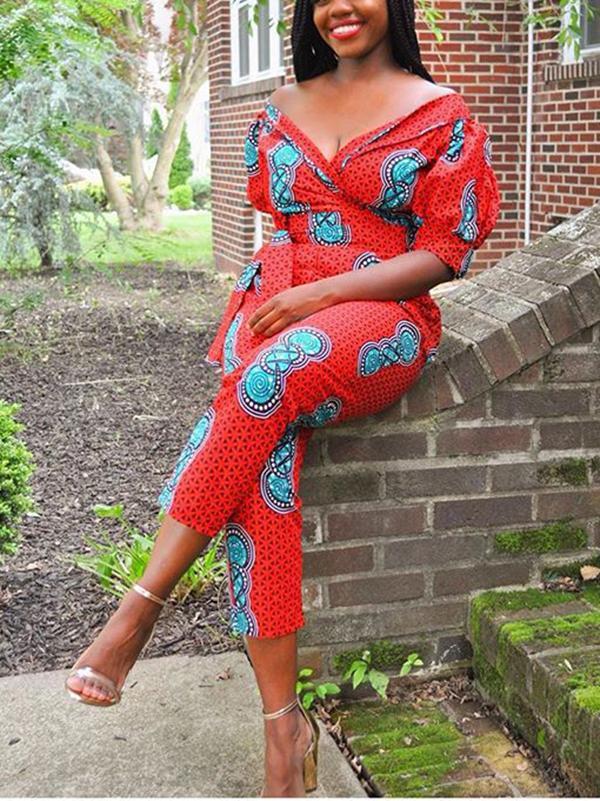 Women's Ethnic Lantern Sleeve Strapless Jumpsuit