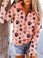 Load image into Gallery viewer, Ladies dog paw print V-neck zipper sweater
