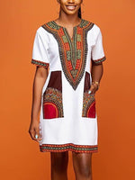 Load image into Gallery viewer, Elegant loose V-neck dress with ethnic print
