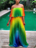 Load image into Gallery viewer, Colorful Gadient Word Shoulder Pleated Dress
