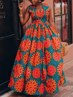 Load image into Gallery viewer, Ethnic print V-neck sleeveless maxi dress
