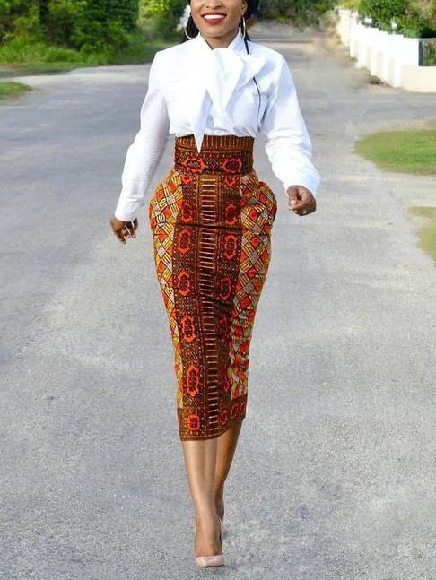 Ethnic printed long hip skirt