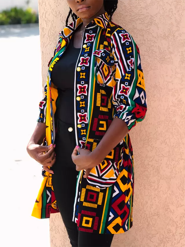 Ethnic print casual shirt dress