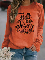 Load image into Gallery viewer, Fall For Jesus He Never Leaves Print Sweatshirt
