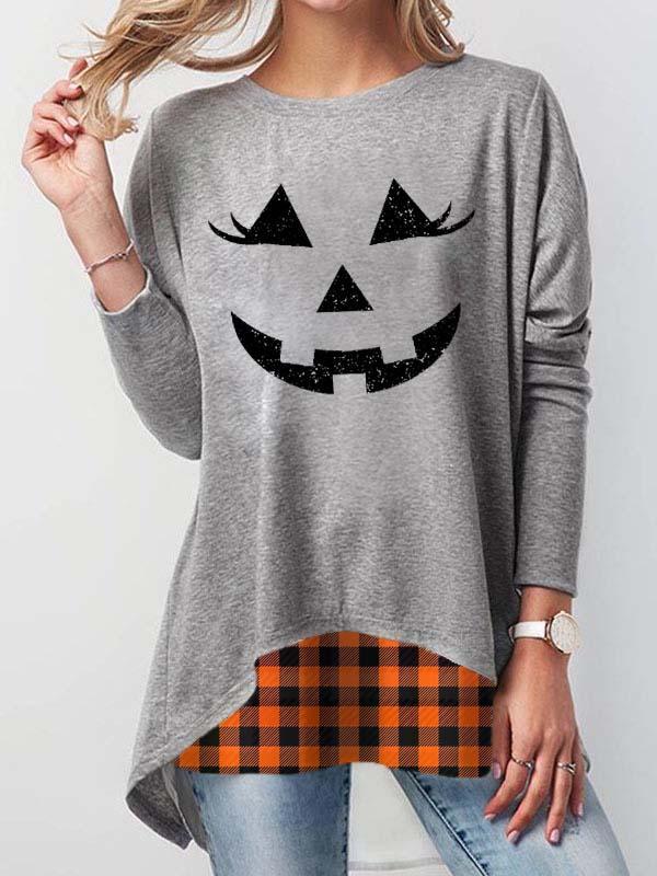 Women's Jack-O-Lantern Plaid Print T-shirt