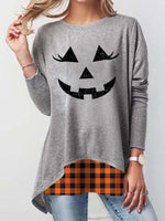 Load image into Gallery viewer, Women&#39;s Jack-O-Lantern Plaid Print T-shirt
