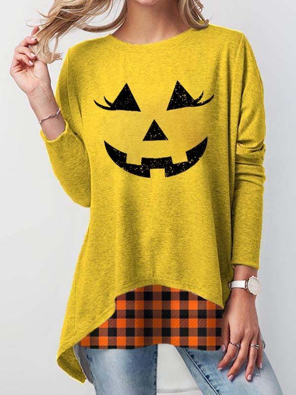 Women's Jack-O-Lantern Plaid Print T-shirt