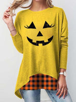 Load image into Gallery viewer, Women&#39;s Jack-O-Lantern Plaid Print T-shirt
