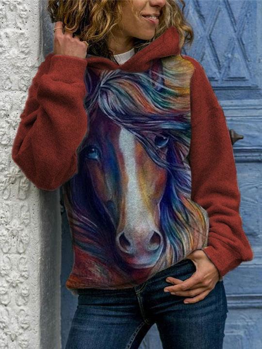 Women's Horse Print Long Sleeve Hoodie