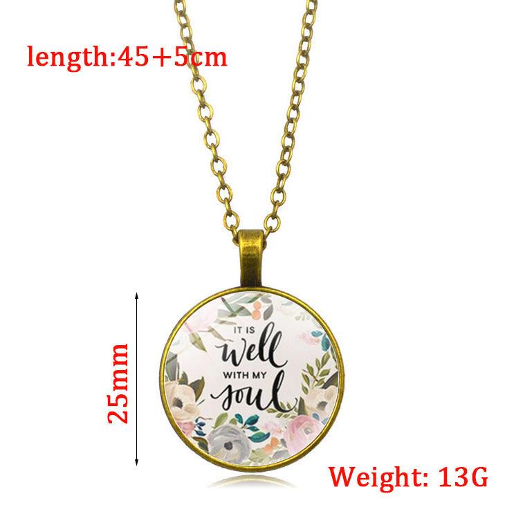It Is Well With MY Soul Flowers Vintage Time Gem Necklace