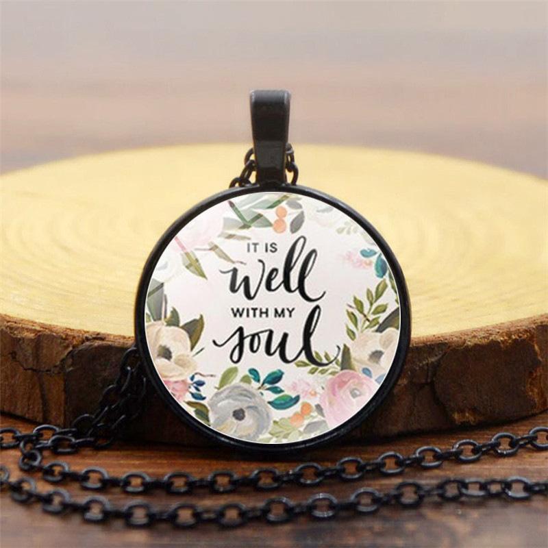 It Is Well With MY Soul Flowers Vintage Time Gem Necklace