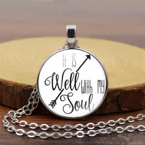 It Is Well With My Soul Time Gem Pendant Necklace Vintage Sweater Chain