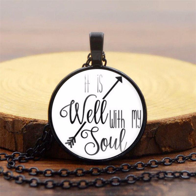 It Is Well With My Soul Time Gem Pendant Necklace Vintage Sweater Chain