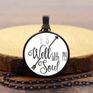 It Is Well With My Soul Time Gem Pendant Necklace Vintage Sweater Chain