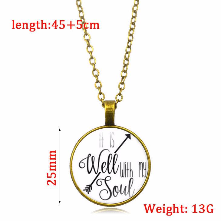 It Is Well With My Soul Time Gem Pendant Necklace Vintage Sweater Chain