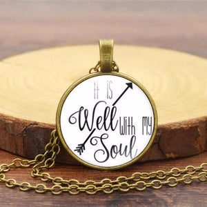 It Is Well With My Soul Time Gem Pendant Necklace Vintage Sweater Chain
