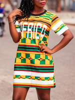 Load image into Gallery viewer, Ethnic print slim round neck short sleeve dress
