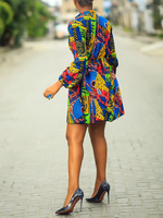 Load image into Gallery viewer, Ethnic print slim zipper long sleeve dress
