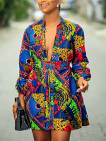 Load image into Gallery viewer, Ethnic print slim zipper long sleeve dress
