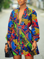 Load image into Gallery viewer, Ethnic print slim zipper long sleeve dress
