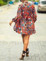 Load image into Gallery viewer, Ethnic print slim zipper long sleeve dress
