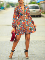 Load image into Gallery viewer, Ethnic print slim zipper long sleeve dress

