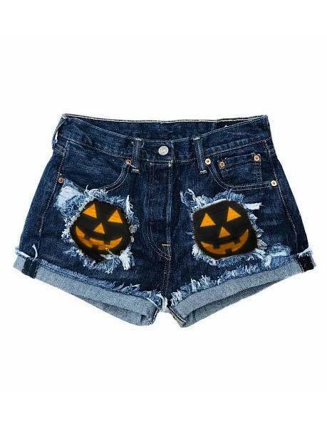 Women's Jack-O-Lantern Ripped Denim Shorts