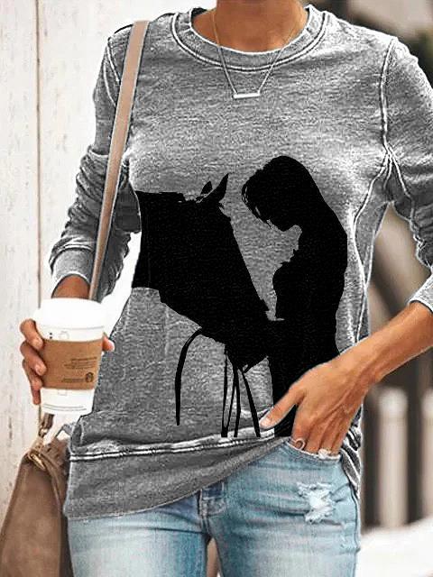 Women's Horse Print long sleeve Top