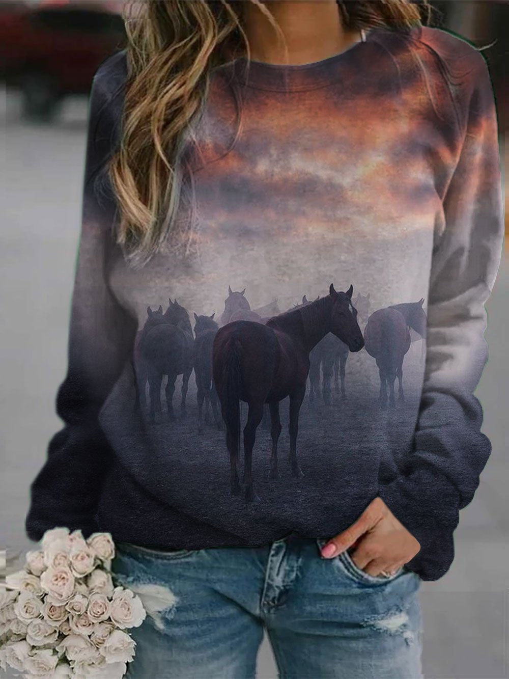 Horse Print Casual Sweatshirt