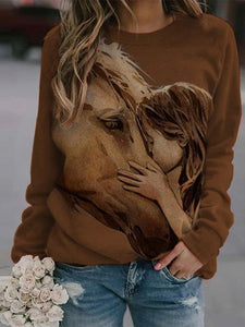 Women's Little Girls Kiss Horse Print Sweatshirt