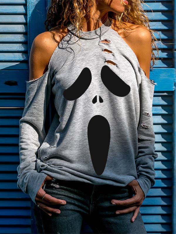 Women's Halloween Ghost Print Off Shoulder Top