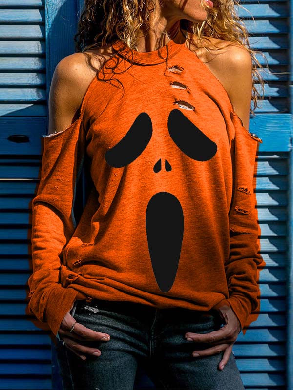 Women's Halloween Ghost Print Off Shoulder Top