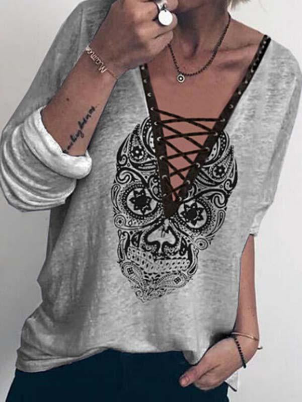 Ladies Cross V-neck Halloween T-shirt