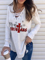 Load image into Gallery viewer, Women&#39;s Merry Christmas Print Lace-Up Top
